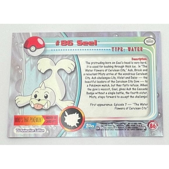 Seel Pokemon Card Topps #86 TV Animation Edition Series Blue Logo - Picture 2 of 5